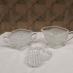 3 pc set vintage Tiara Sandwich Indiana glass diamond shape cream sugar plus